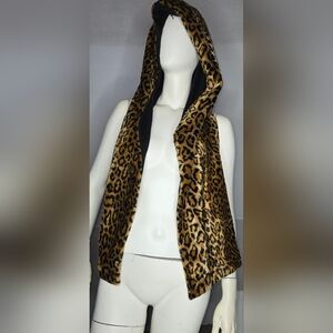 Dennis Basso Cheetah Leopard Hooded Scarf Faux Fur 36''